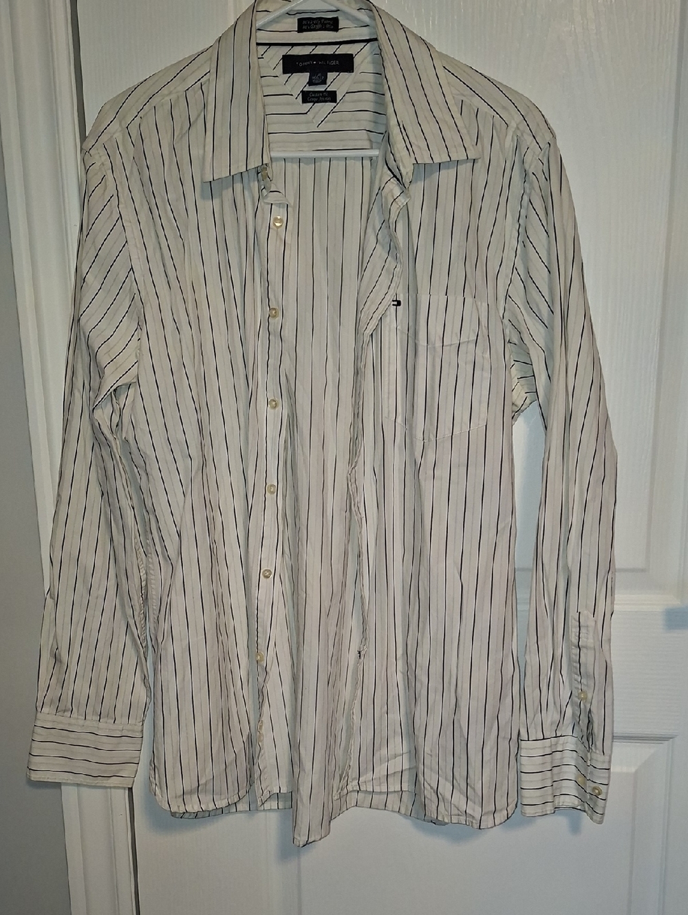 Tommy Hilfiger White Dress Shirt with Navy Stripes
